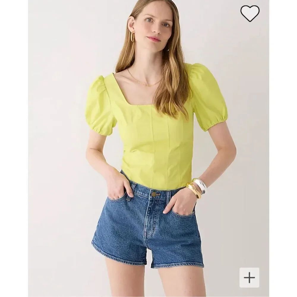 $90 New Puff-sleeve squareneck top in cotton poplin size 0 m7